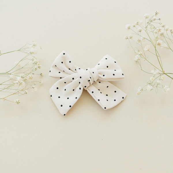 Black and White Petite Polka Dot Linen Hair Bow