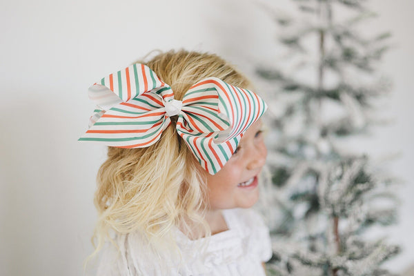 Retro Red and Green Christmas Stripe 7" Grosgrain Hair Bow