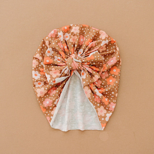 Retro Neutral Floral Baby Bow Turban