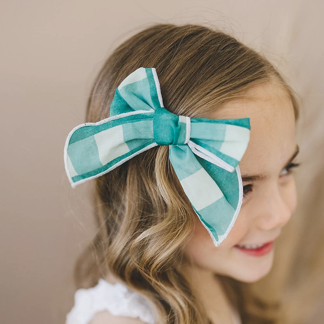 XL Lucky Green Gingham 4" Serged Cotton Hair Bow