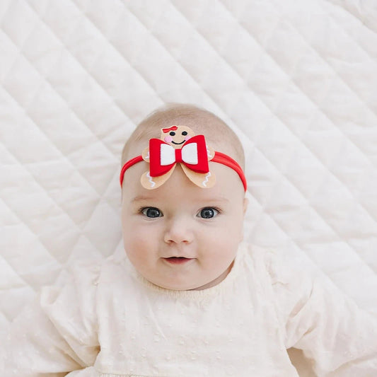 Embroidered Little Gingerbread Man Hair Bow