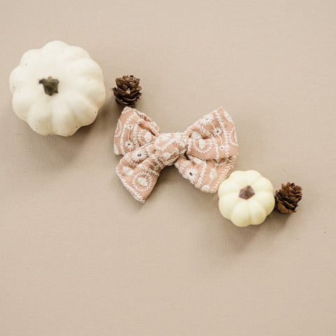 3.5" Chunky Fall Embroidered Linen Hair Bow Clip