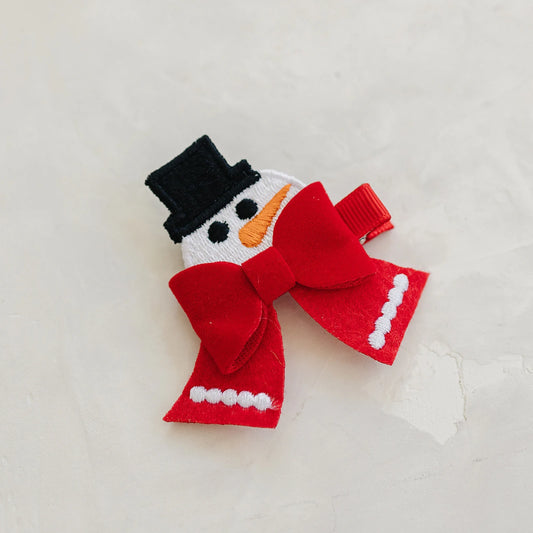 Embroidered Little Snowman Hair Bow