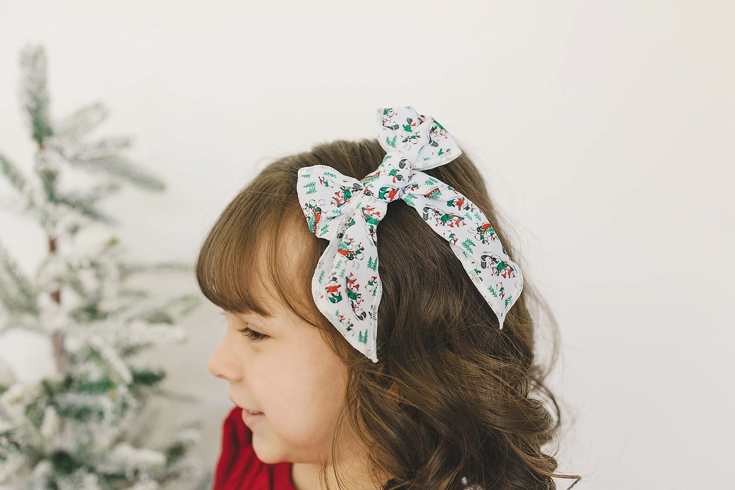 Vintage Sledding Snowman Serged Cotton 4" Hair Bow