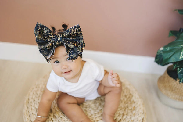 Spooky Spider Webs Double Texture Bow Baby Headwrap
