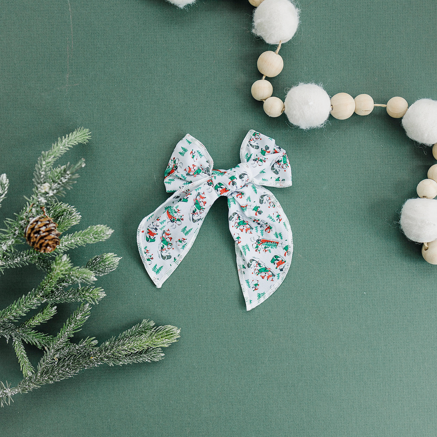Vintage Sledding Snowman Serged Cotton 4" Hair Bow