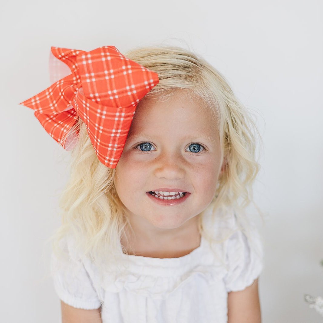 Christmas Red and White Plaid 7" Grosgrain Hair Bow