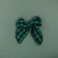 Green Check Holiday Plaid Linen Hair Bow 5.5"