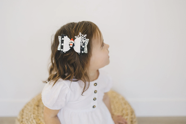 Black and White Glitter Glam Penguin Hair Bow