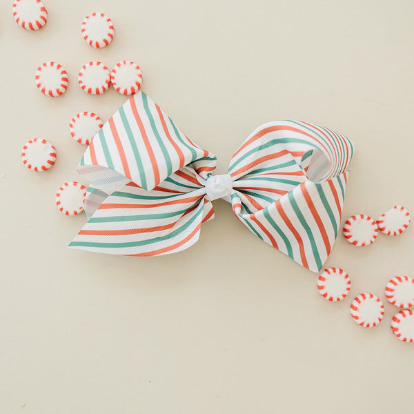 Retro Red and Green Christmas Stripe 7" Grosgrain Hair Bow