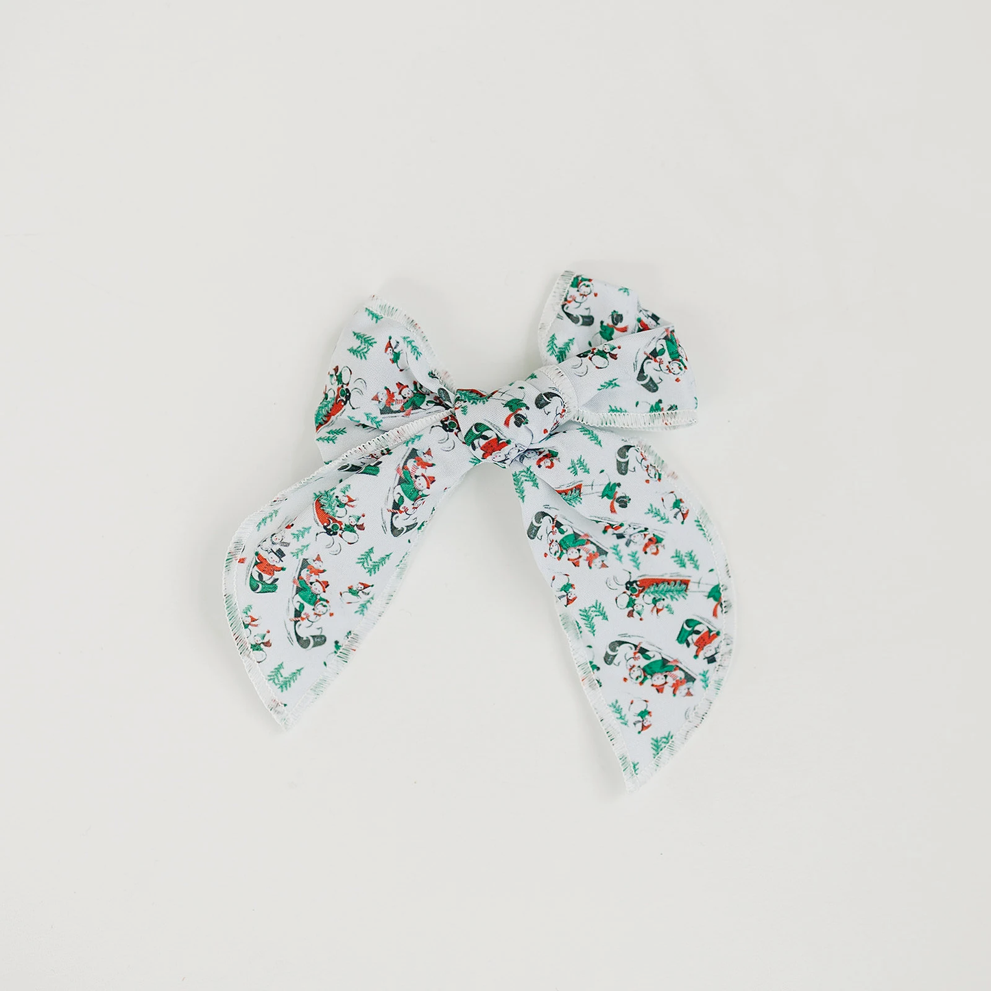 Vintage Sledding Snowman Serged Cotton 4" Hair Bow