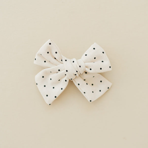 Black and White Petite Polka Dot Linen Hair Bow