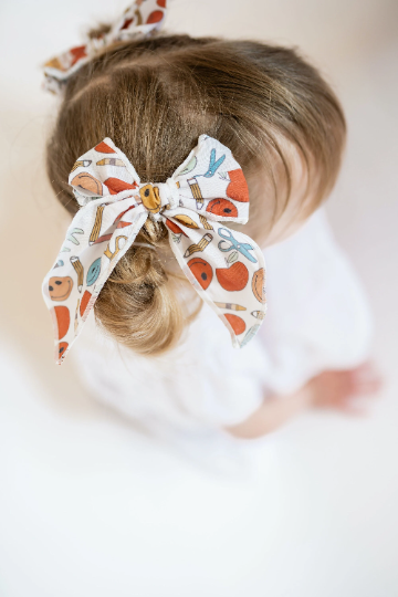 4" Back to School Serged Cotton Hair Bow