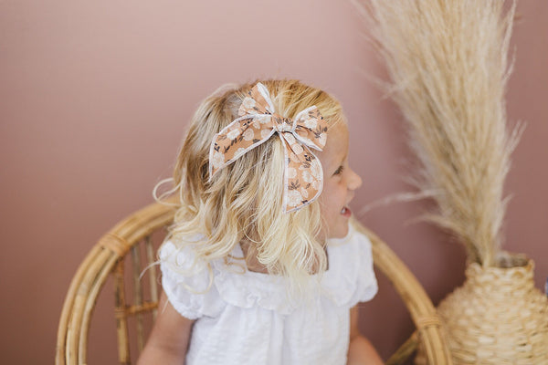 Mustard Fall Floral Serged Cotton 4" Hair Bow