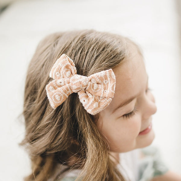 3.5" Chunky Fall Embroidered Linen Hair Bow Clip