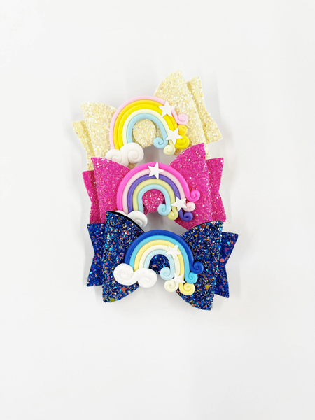 Solid Color Glitter Glam Rainbow Hair Bows