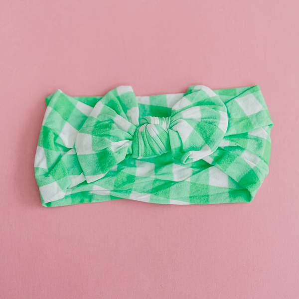 Spring Green Gingham Baby Nylon Headband