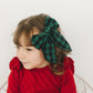 Green Check Holiday Plaid Linen Hair Bow 5.5"