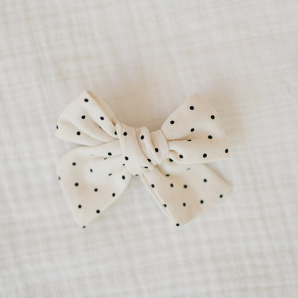 Black and White Petite Polka Dot Linen Hair Bow