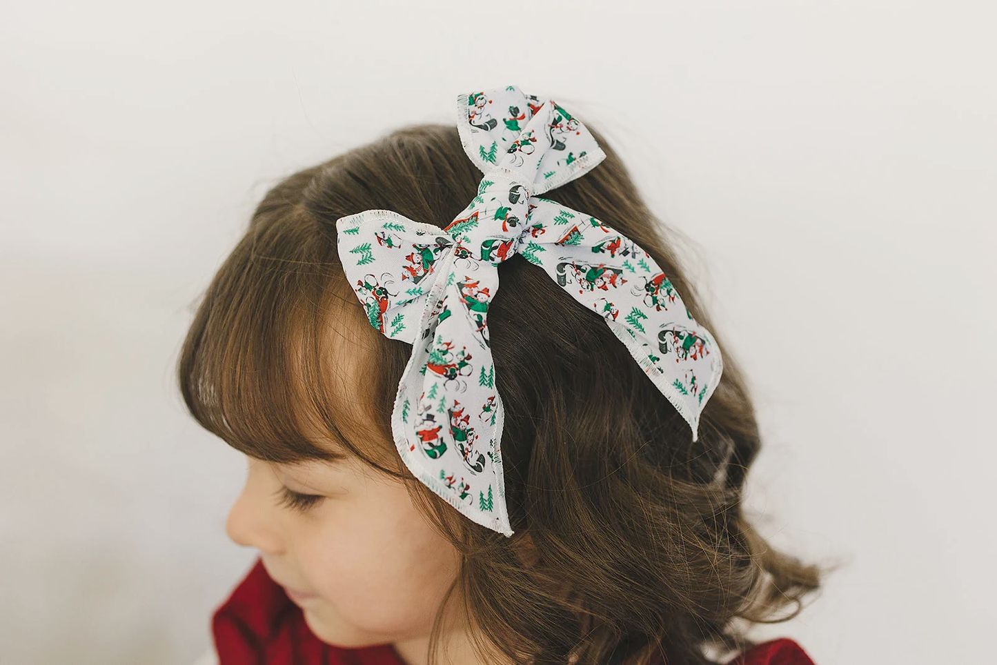 Vintage Sledding Snowman Serged Cotton 4" Hair Bow