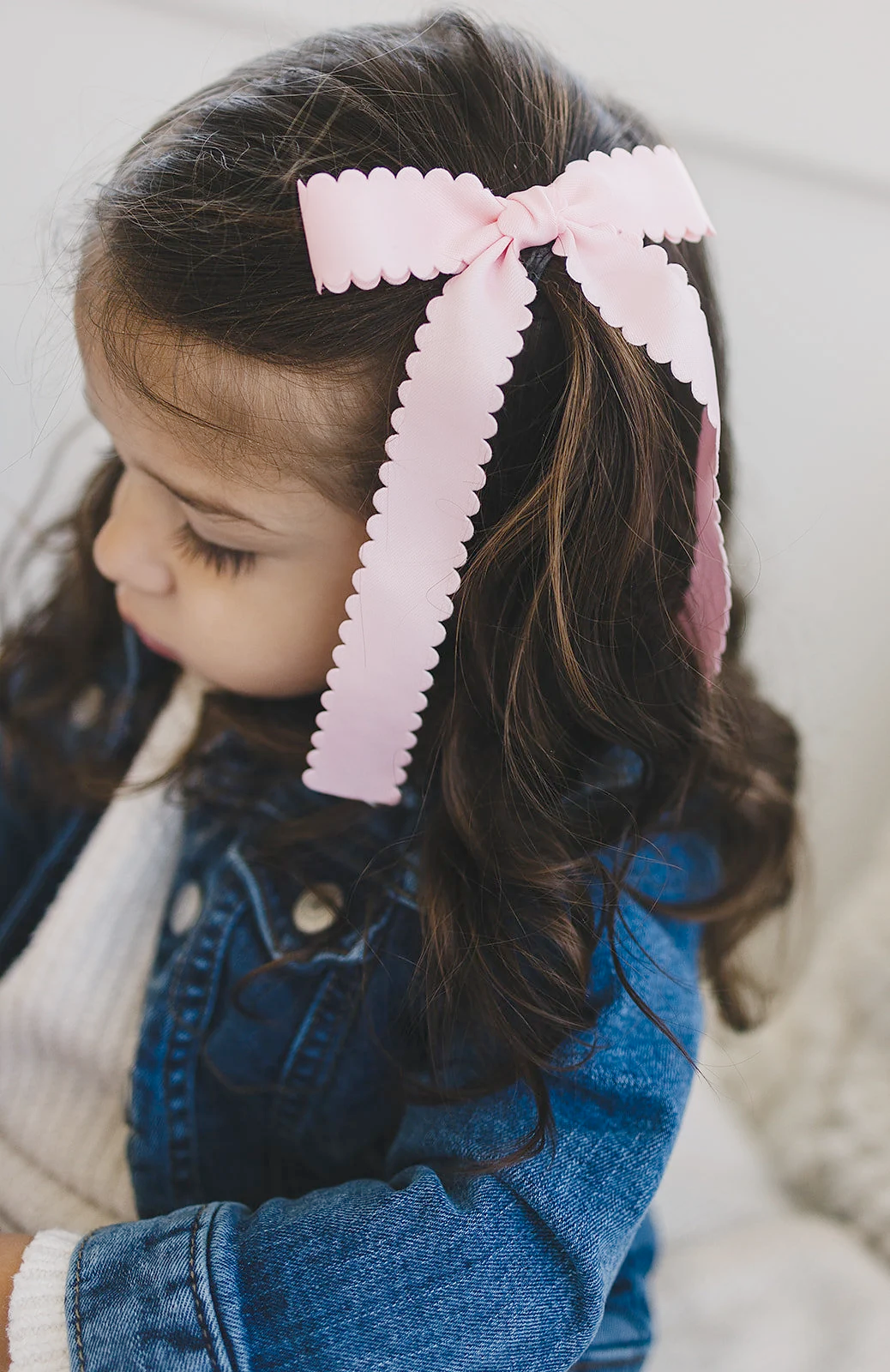 Elegant Scalloped Long Ribbon Hair Bow Clips