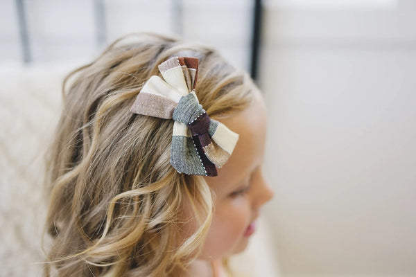 Autumn Plaid Linen Hair Bow