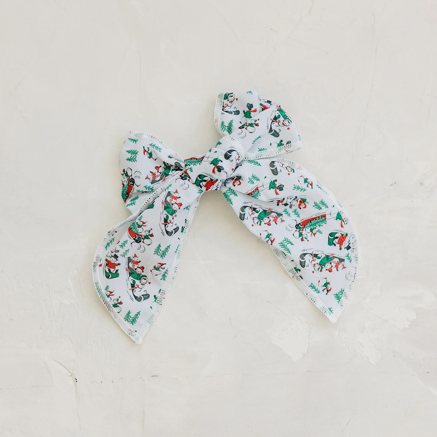 Vintage Sledding Snowman Serged Cotton 4" Hair Bow