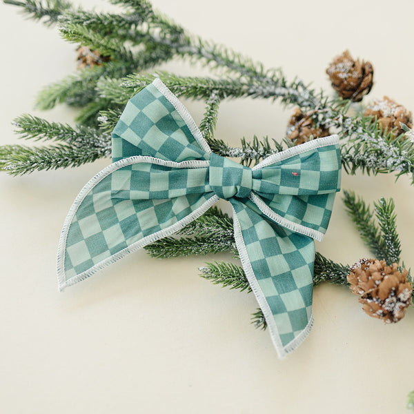 Green Holiday Checkered 4" Serged Cotton Hair Bow
