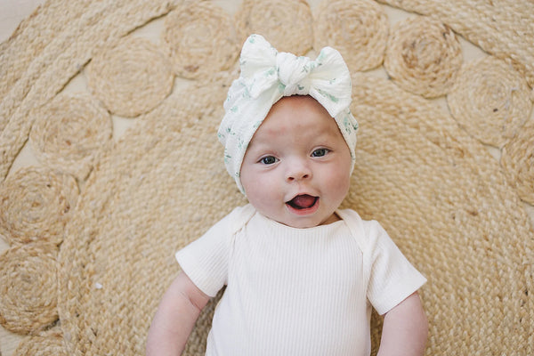 Textured Little Floral Baby Bow Turban