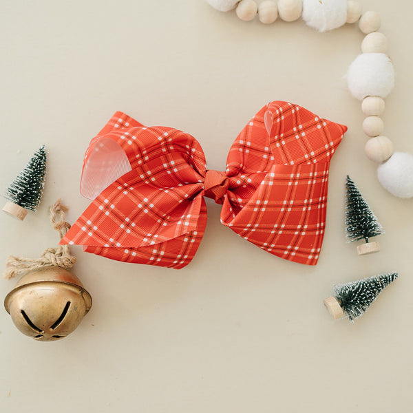 Christmas Red and White Plaid 7" Grosgrain Hair Bow
