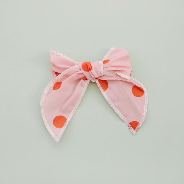 Red and Blush Large Polka Dot 4" Serged Cotton Hair Bow