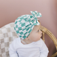 Sage Checkered Baby Bow Turban