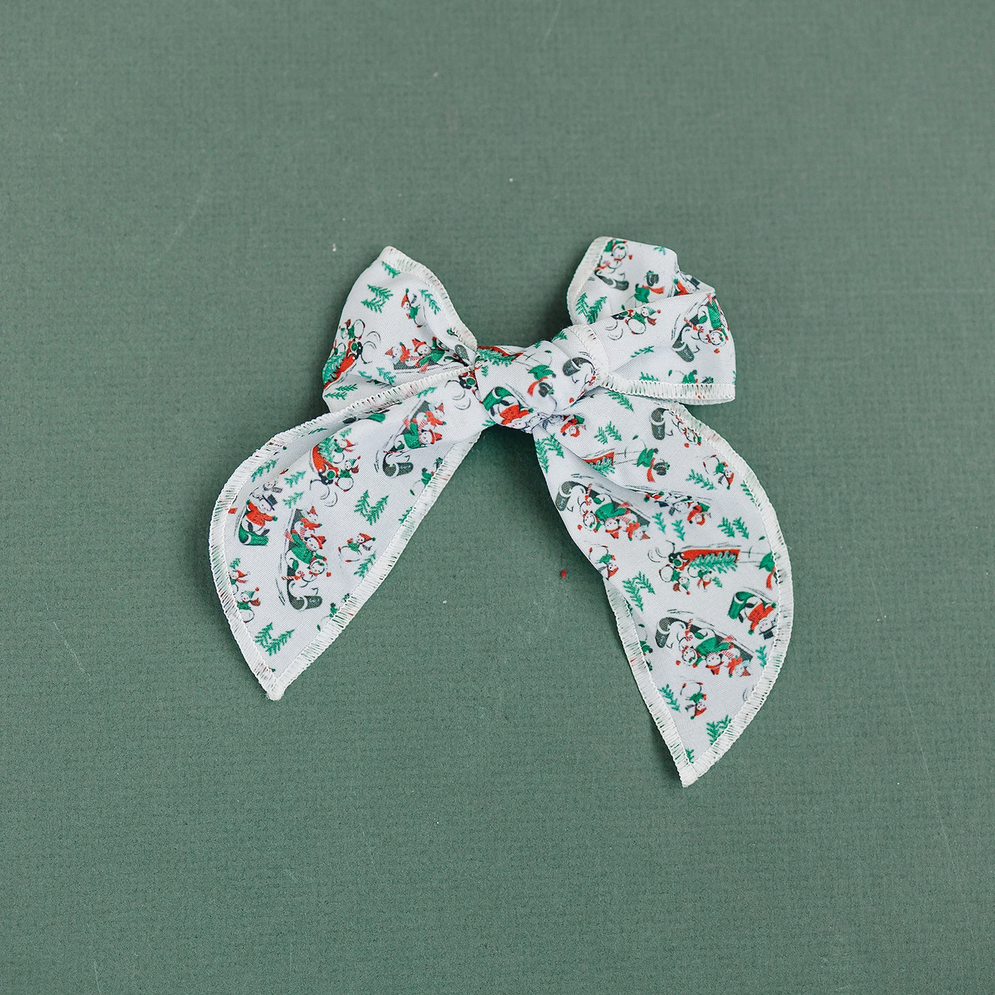 Vintage Sledding Snowman Serged Cotton 4" Hair Bow