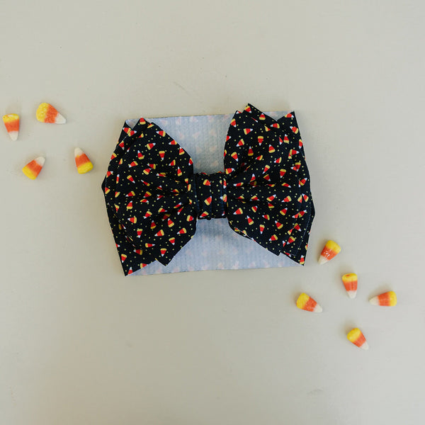 Candy Corn Double Texture Bow Baby Halloween Headwrap