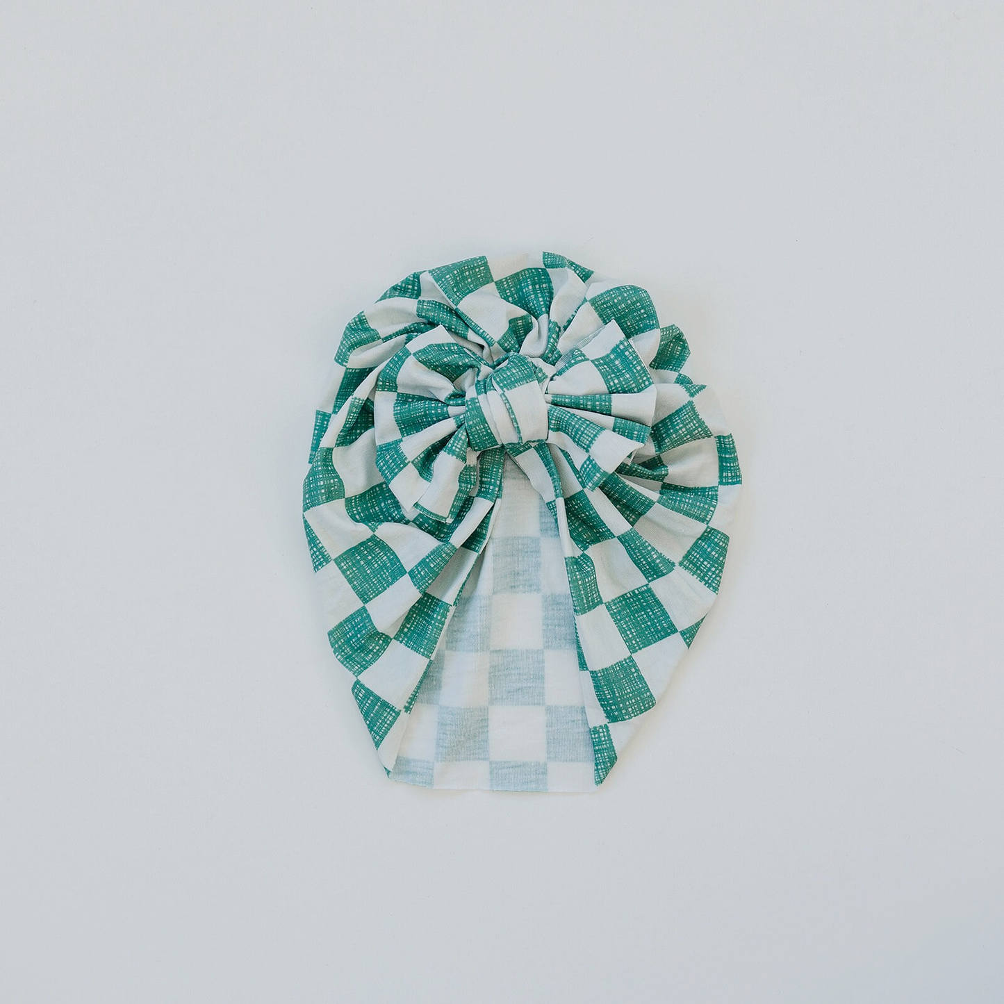 Sage Checkered Baby Bow Turban