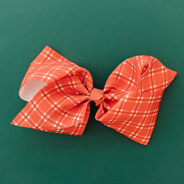 Christmas Red and White Plaid 7" Grosgrain Hair Bow