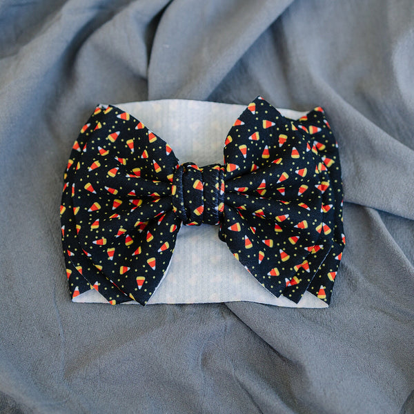 Candy Corn Double Texture Bow Baby Halloween Headwrap