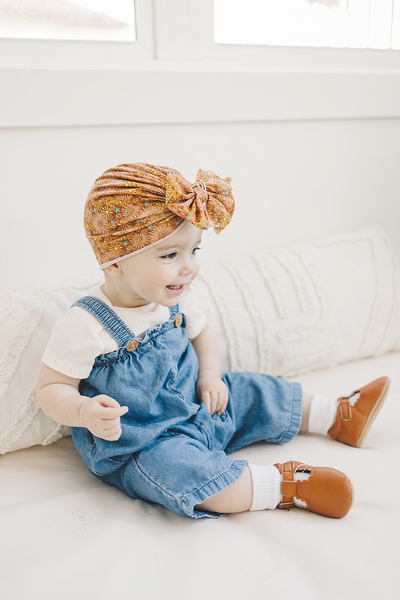 Charming Flowers Neutral Messy Bow Baby Turban