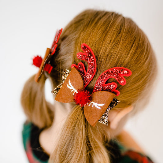 4” Reindeer Glitter Hair Bow