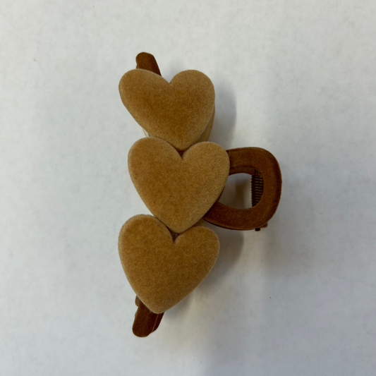 Neutral Velvet Heart Claw Clip