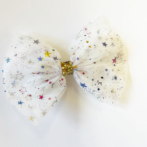 White Glitter Colorful Star Tulle Hair Clip
