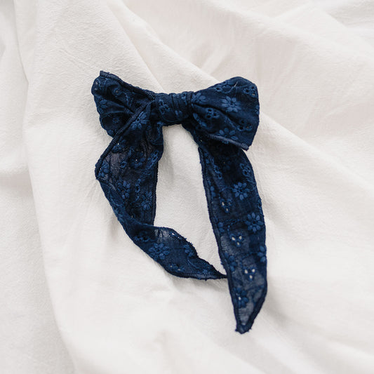 7" Navy Embroidered Hair Clip