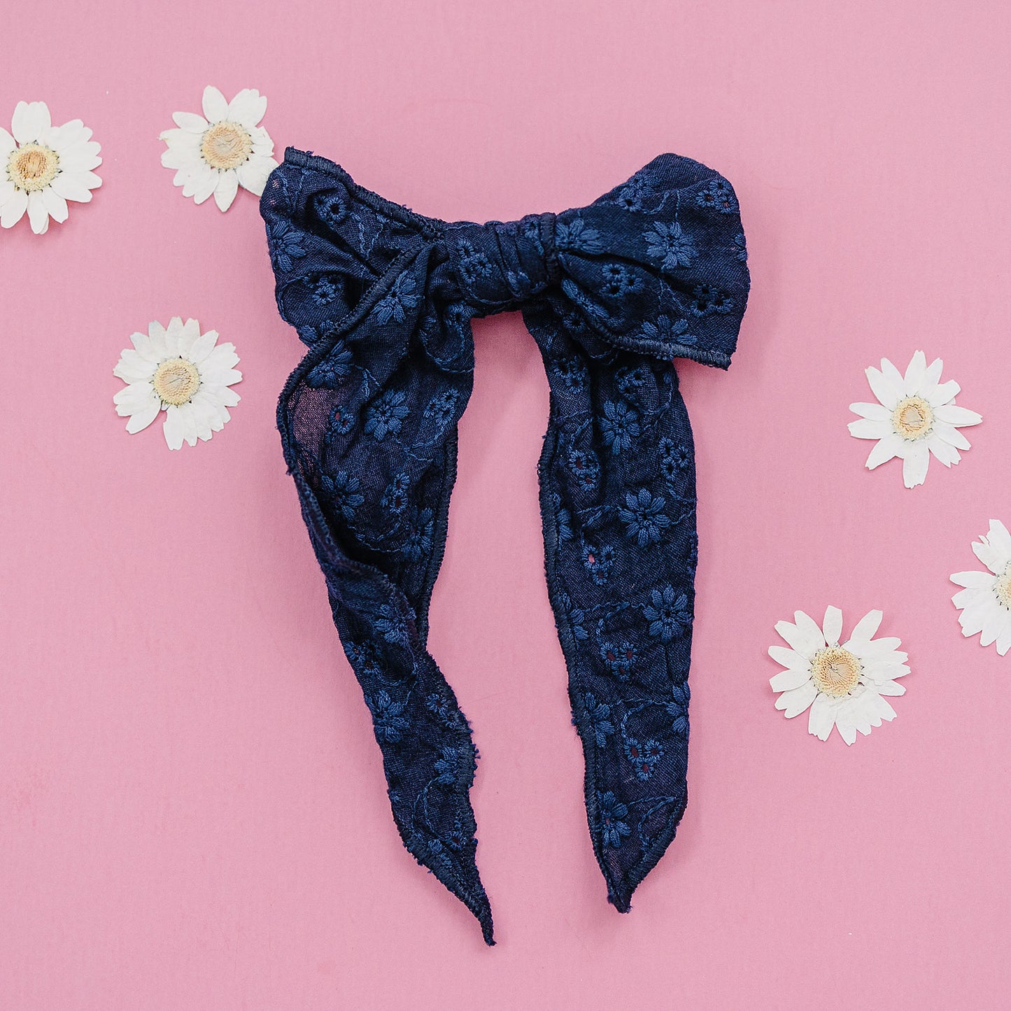 7" Navy Embroidered Hair Clip