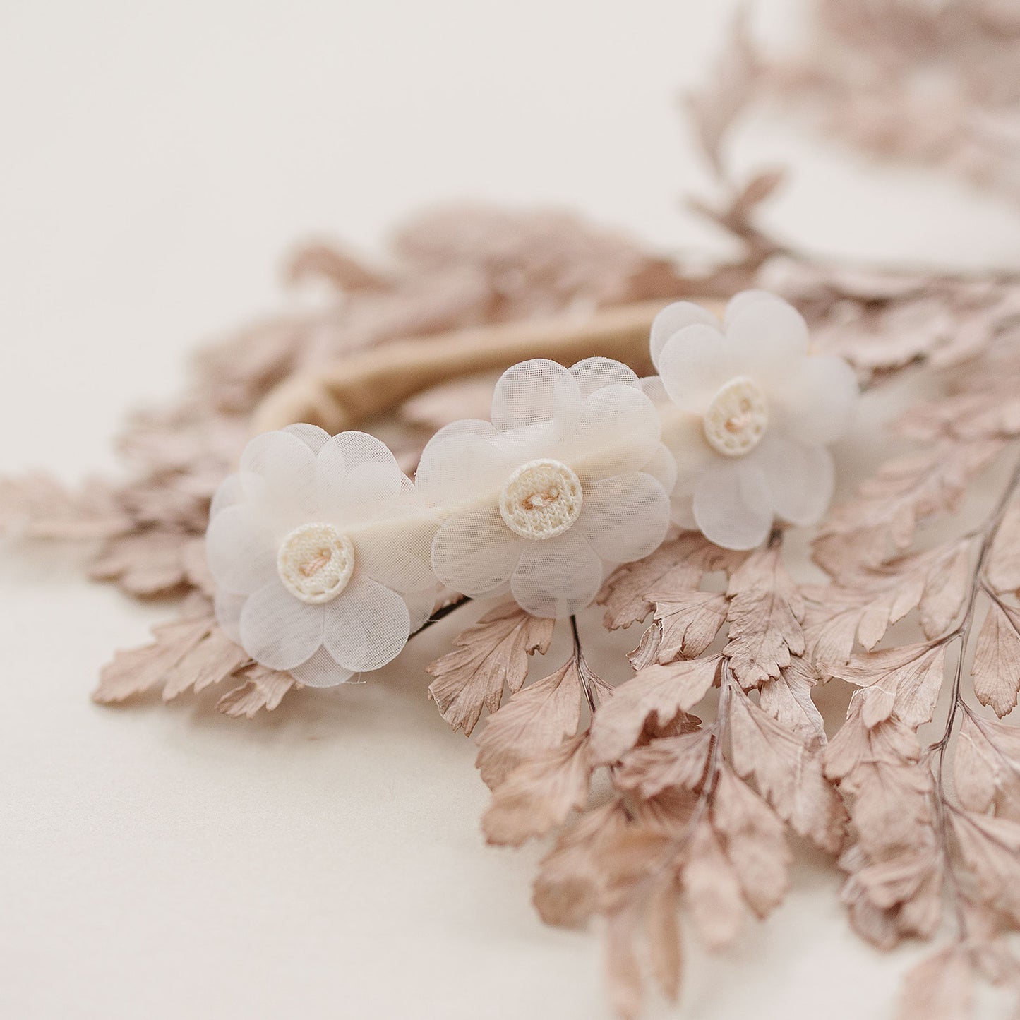 Embroidered Flower Trio Nude Nylon Headband