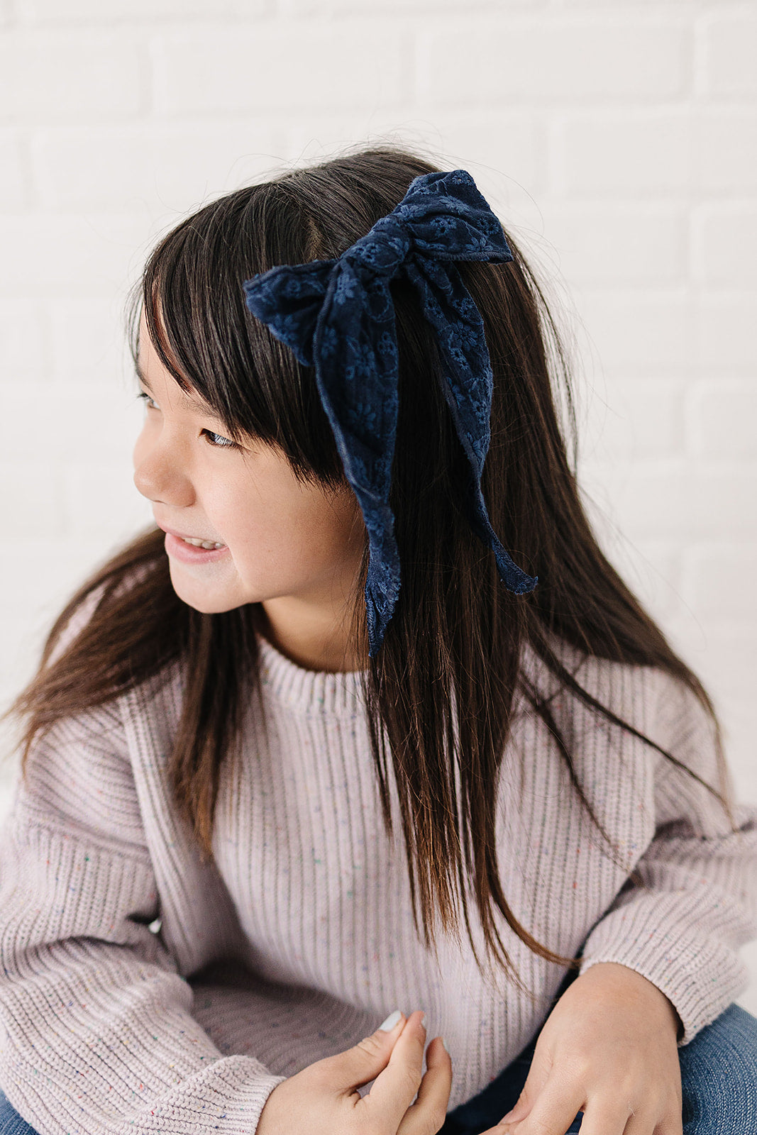 7" Navy Embroidered Hair Clip