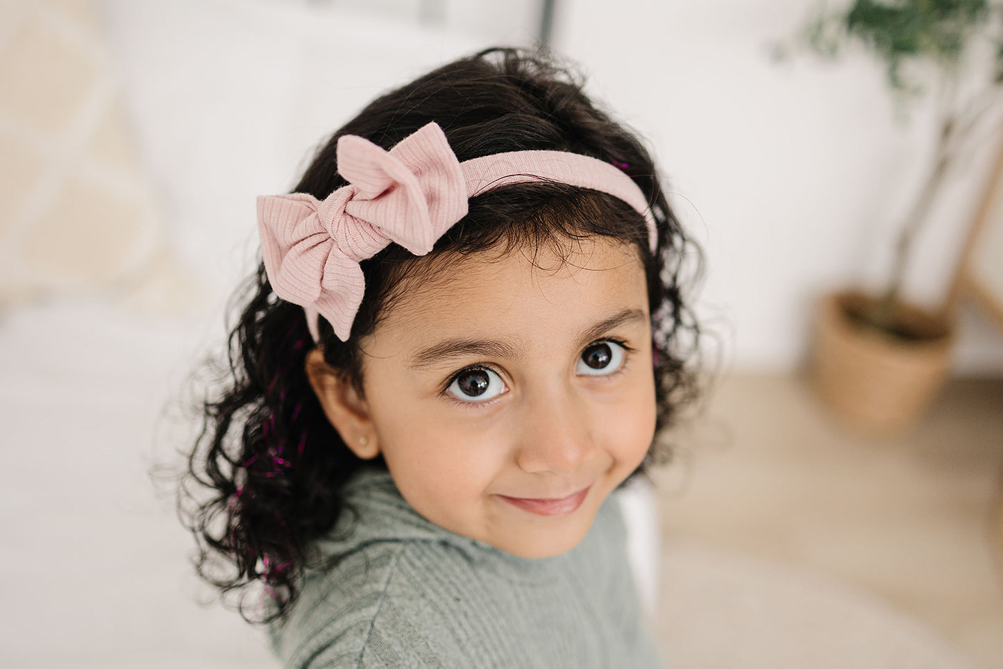 Blush Ribbed Floppy Bow Hard Headband