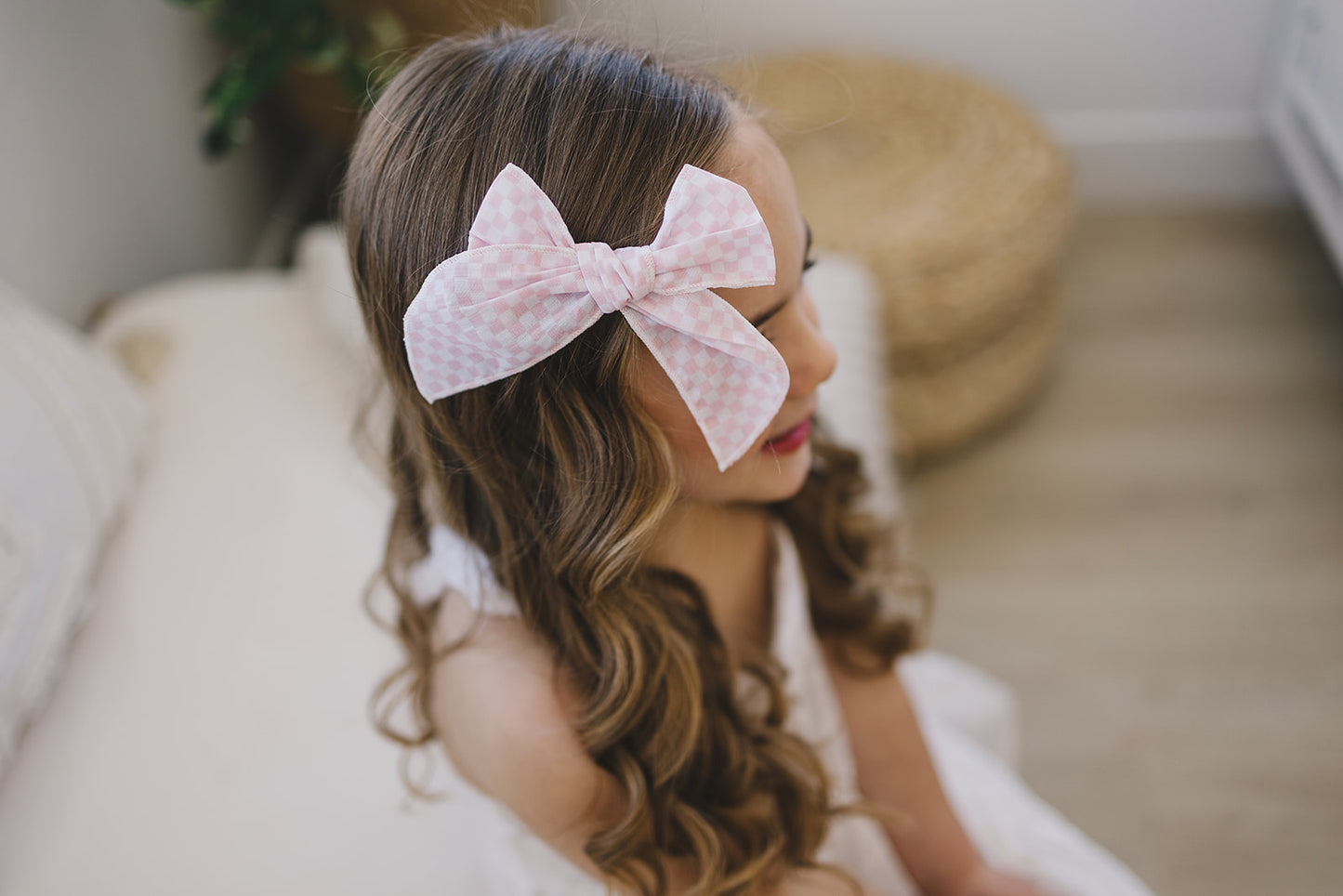 Little Gingham Blush Cotton Serged Bow