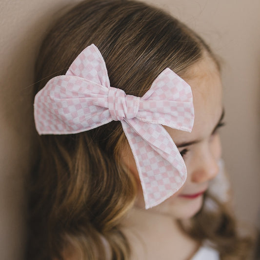 Little Gingham Blush Cotton Serged Bow