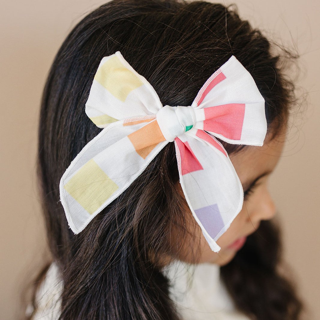 Colorful Window Pane Grid Serged Bow