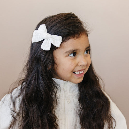 Timeless White Cotton Swiss Dot Bow